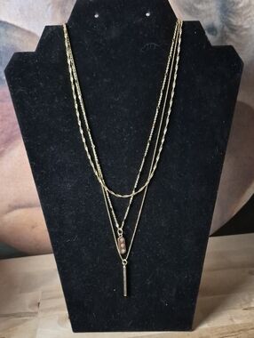 Layered Gold-Tone Multi-Chain Necklace with Bar & Charm